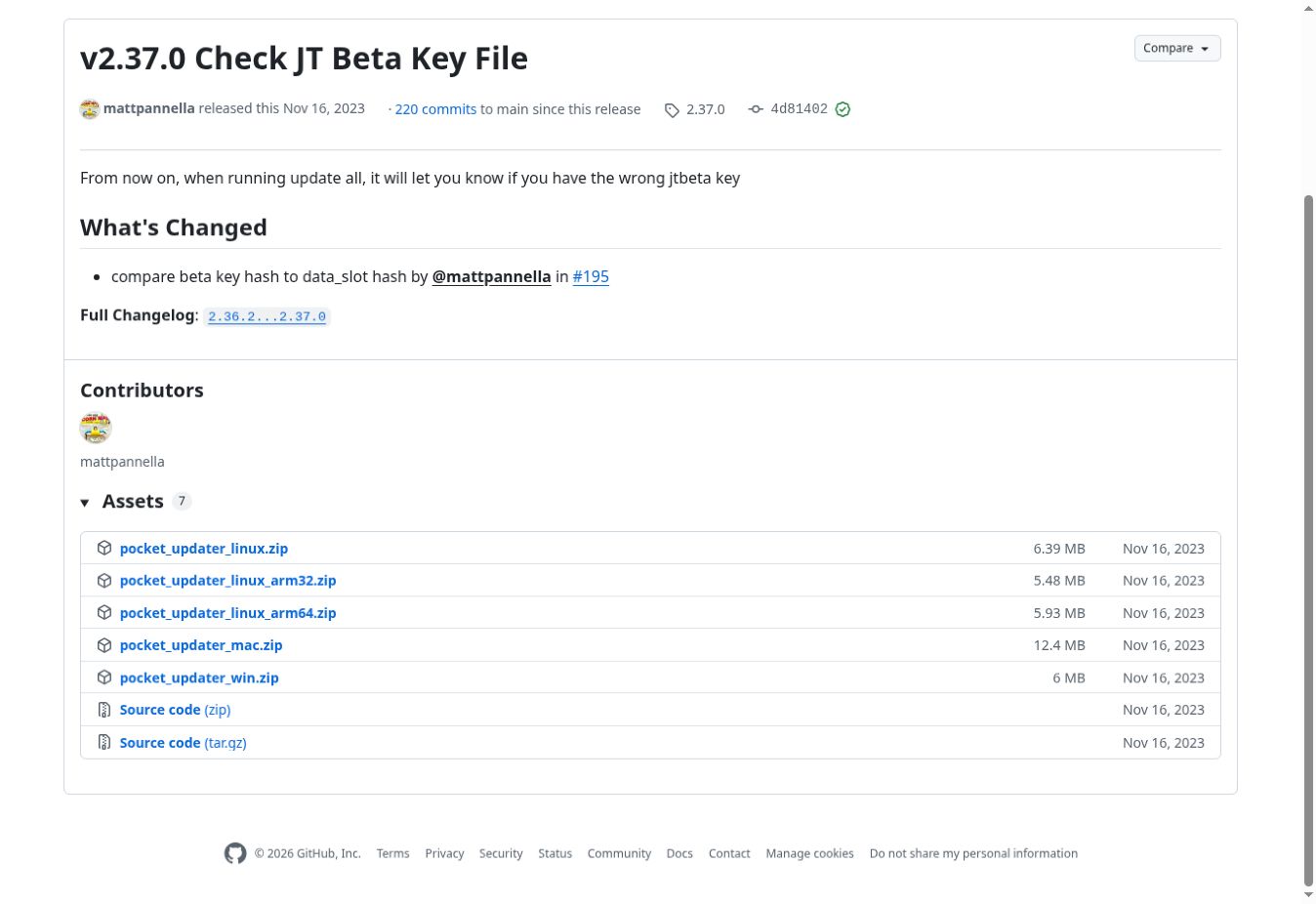 Pocket Updater Utility v2.37.0 release downloads for Linux, macOS, and Windows