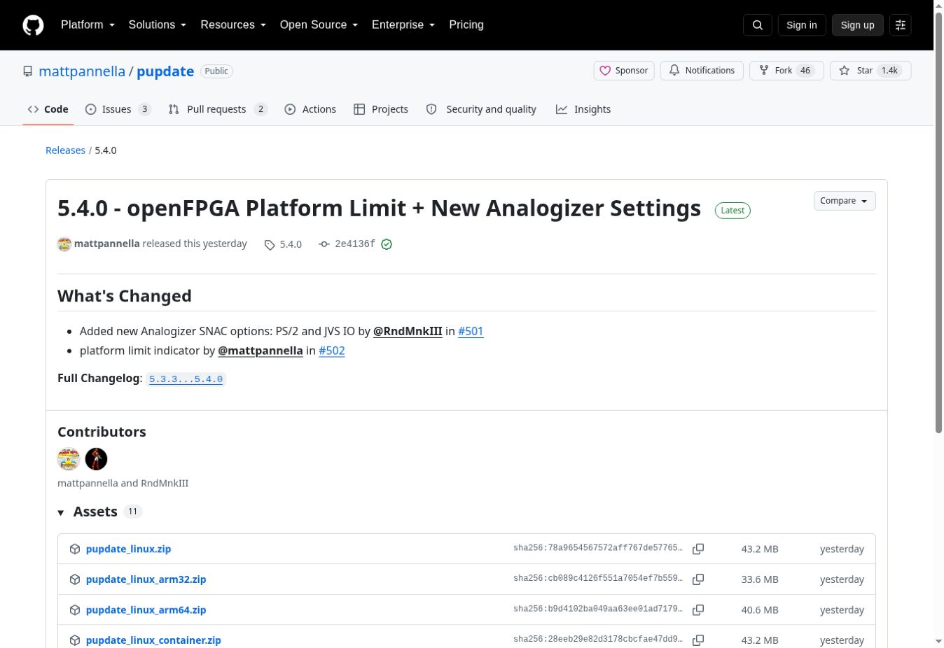 Current Pupdate release downloads for Linux, macOS, and Windows