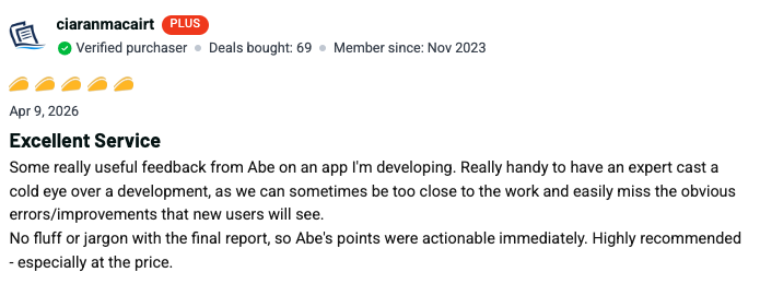 Professional review testimonial from a verified AppSumo customer
