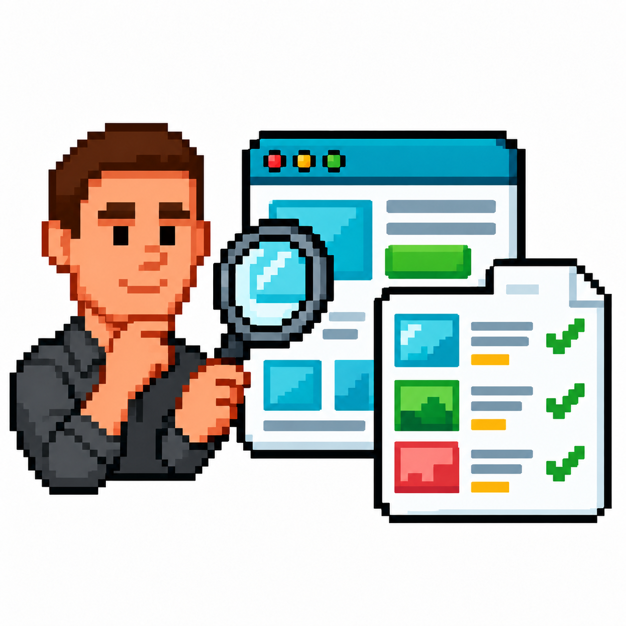 Abe professionally reviewing a software product